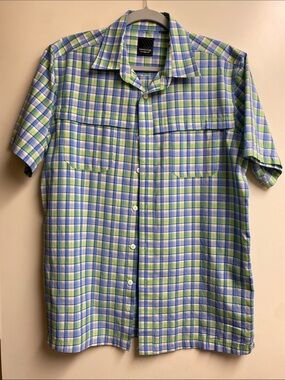 Sahara Club Men's Short-Sleeve Plaid Button-Up in Blue & Green